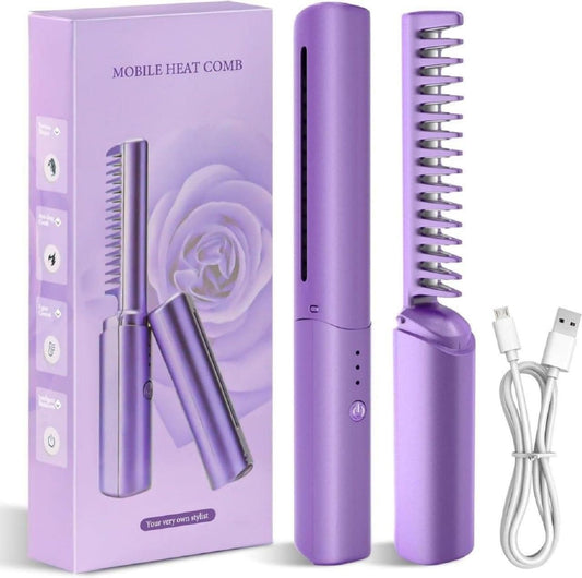 Meneflix Portable Mini Hair Straightener – Cordless Rechargeable Hot Comb