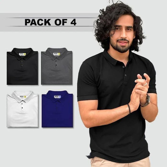 Men’s Poly Matte Solid Half Sleeves Polo T-Shirt (Pack of 4) – Regular Fit Casual Wear