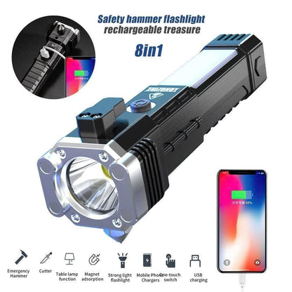 Portable Rechargeable LED Torch Flashlight – Multi-Function Safety Light