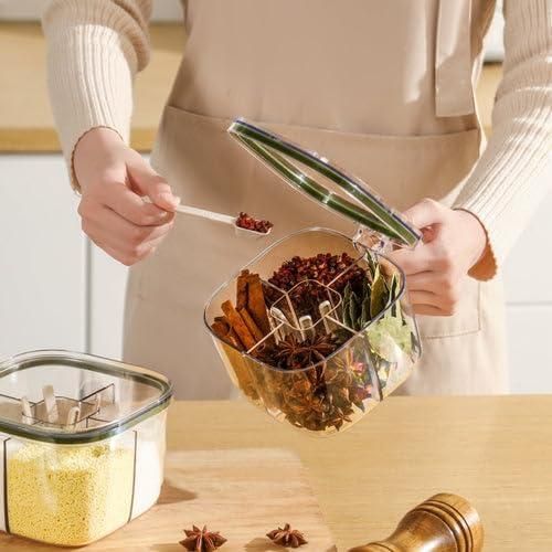 5-Section Transparent Spice Box – Multi-Compartment Kitchen Storage Container