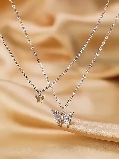 Double Layer Clavicle Chain Necklace with Zircon Butterfly Pendant – Gold Women’s Jewelry